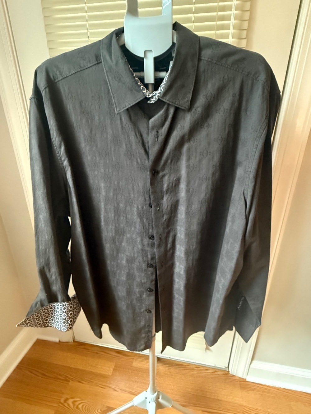 Robert Graham Men’s 2XL Black Jacquard Long Sleeve Button Down Shirt Flip Cuffs